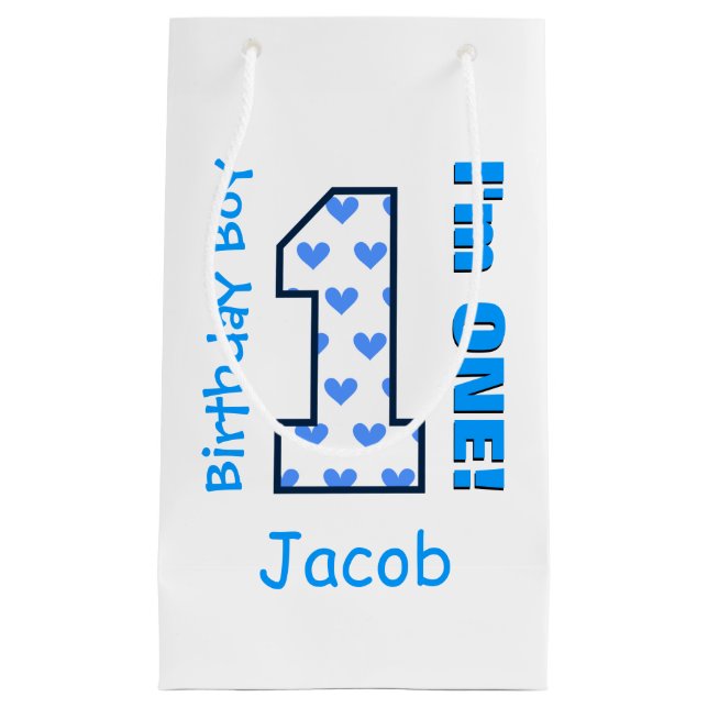 Petit Sac Cadeau ęr Coeurs bleus de garçon d'anniversaire un B01Z (Devant)