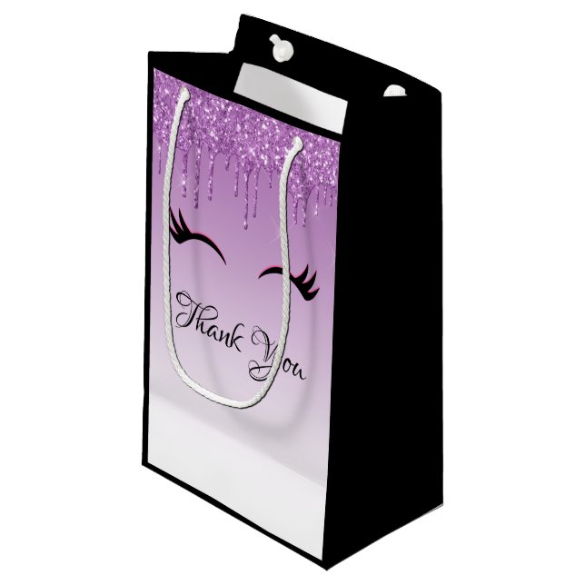 Petit Sac Cadeau Eyelashes rose et noir élégant sur Parties scintil (Devant Angle)