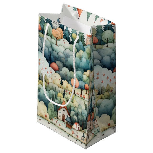 Petit Sac Cadeau Fairytale à Fairyland Village Green et Orange (Devant Angle)