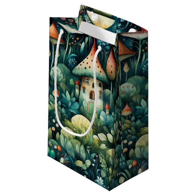 Petit Sac Cadeau Fairytale en Fairyland Maison de champignons Green (Devant Angle)