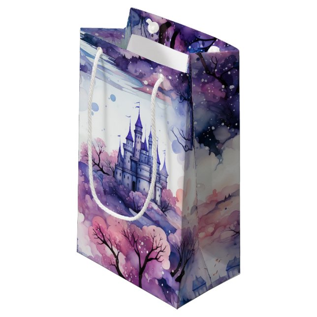Petit Sac Cadeau Fairytale in Fairyland Dark Blue violet et rose (Devant Angle)