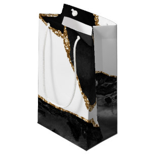 Petit Sac Cadeau Fausse Agate Marbrée Pierre Luxueuse Noire Élégant