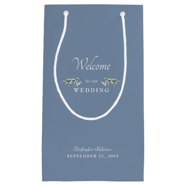 Petit Sac Cadeau Favoriser le mariage Périwinkle Noms et Date (Devant)