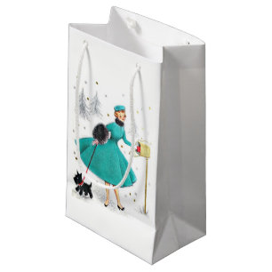 Petit Sac Cadeau Femme de Noël rétro vintage avec Scotty Dog