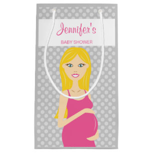 Petit Sac Cadeau Femme Enceinte Blonde En Robe Rose Baby shower