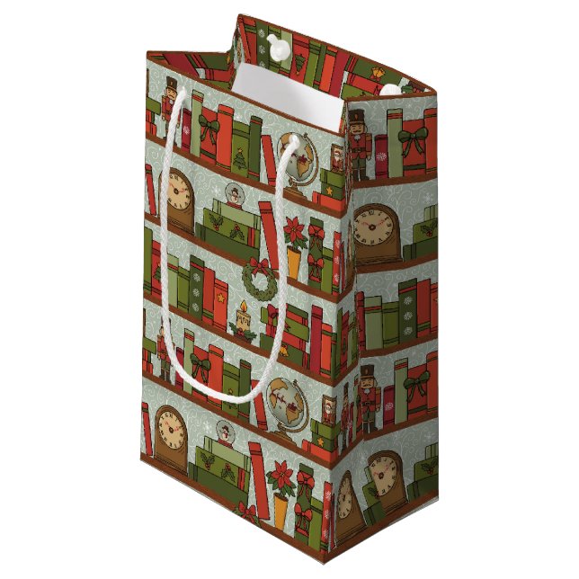 Petit Sac Cadeau Festive Hand Drawn Bookshelf Pattern - Gift Bag (Devant Angle)