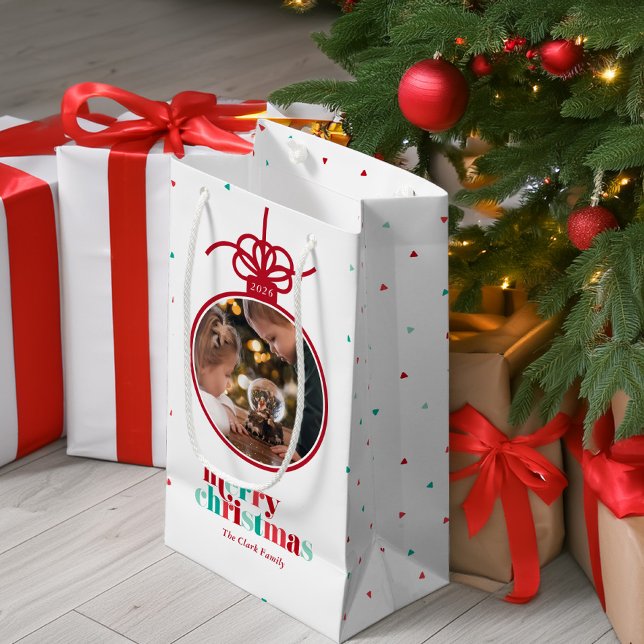 Petit Sac Cadeau Festive Red and Green Letters Ornament Photo (Créateur téléchargé)
