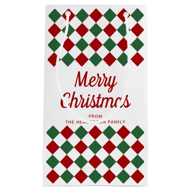 Petit Sac Cadeau Festive Rouge et Vert Checked Joyeux Noël (Devant)