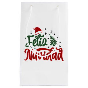 Petit Sac Cadeau Festive Rouge et Vert Feliz Navidad