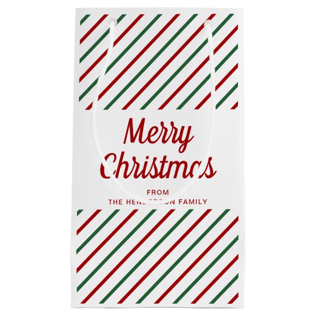 Petit Sac Cadeau Festive Rouge et Vert rayures Noël (Devant)