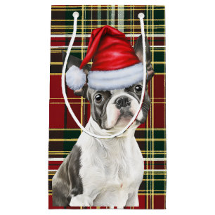 Petit Sac Cadeau Fête Boston Terrier Chien Festin Plaid Noël