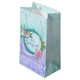 Petit Sac Cadeau Fête d'anniversaire mignonne de sirène Turquoise e