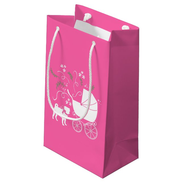 Petit Sac Cadeau Fête de la fête du chien Carlin rose (Dos Angle)