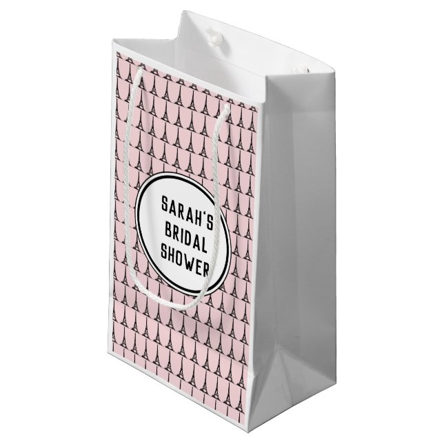 Petit Sac Cadeau Fête de l'mariée personnalisée Tour Eiffel Paris (Devant Angle)