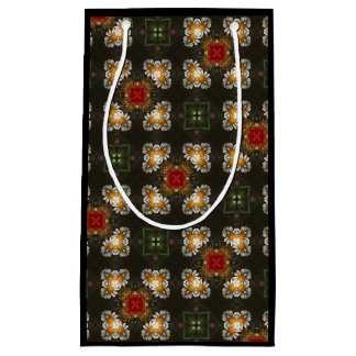 Petit Sac Cadeau Fête de Noël croix rouge marguerites abstraites