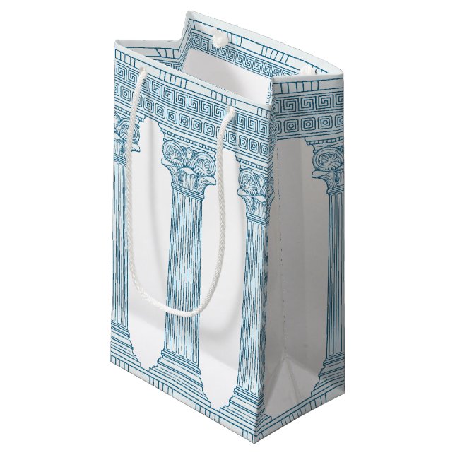 Petit Sac Cadeau Fête en toge avec motif de méandre grec et colonne (Devant Angle)