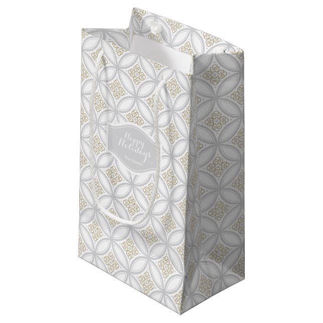 Petit Sac Cadeau Fête personnalisée gris motif cercle marocain (Devant Angle)