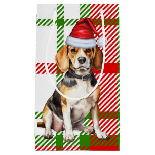 Petit Sac Cadeau Fêtes Beagle Chien et Plaid Noël