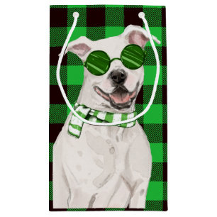 Petit Sac Cadeau Fêtes Pit Bull et Green Plaid Noël
