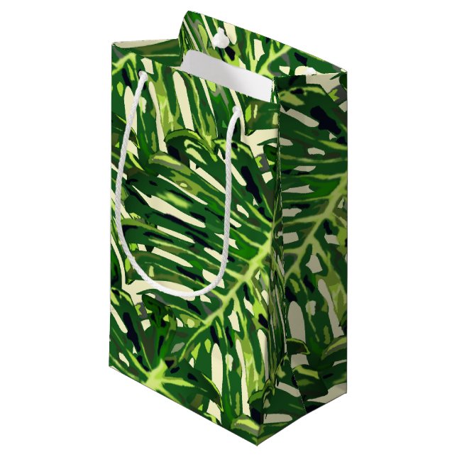 Petit Sac Cadeau Feuilles de Monstera Tropical (Devant Angle)