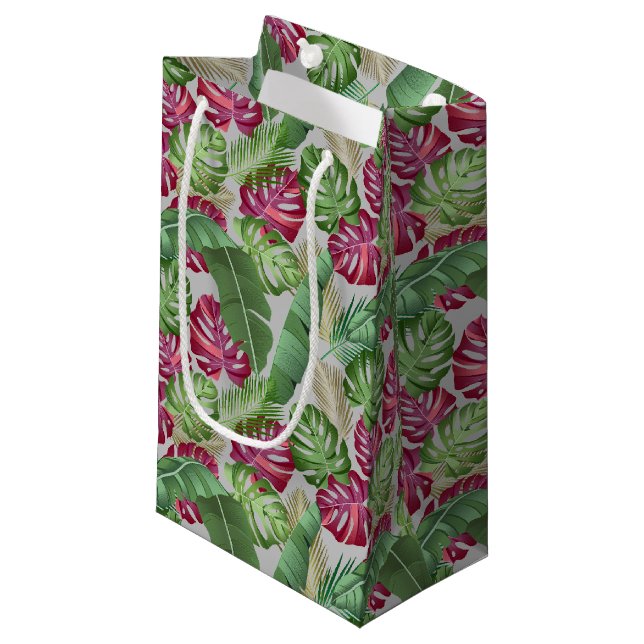 Petit Sac Cadeau Feuilles tropicaux de Monstera et Palm (Devant Angle)
