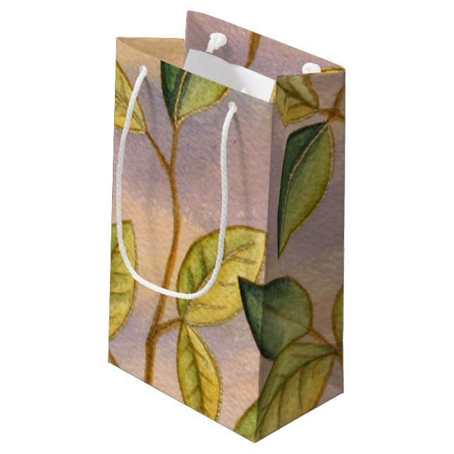Petit Sac Cadeau Feuilles verts et jaunes sur Arrière - plan couche (Dos Angle)