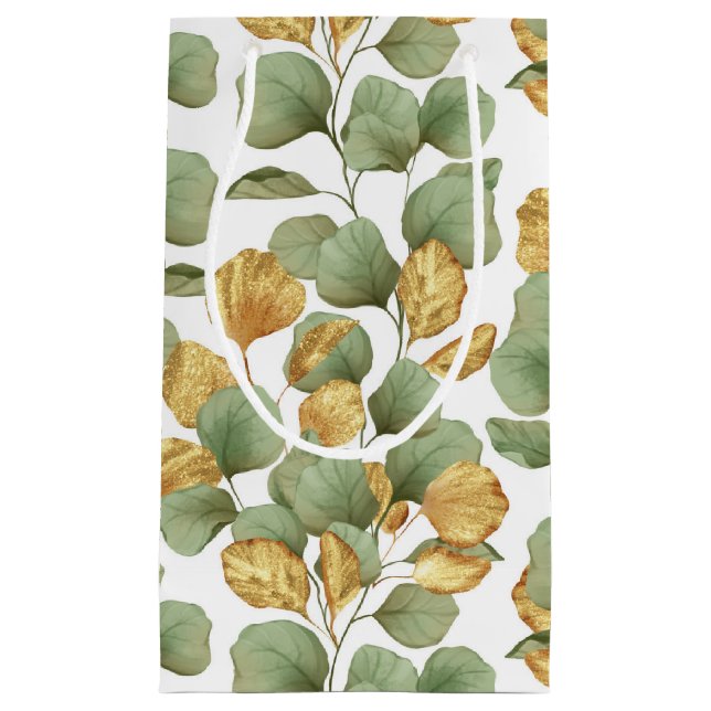 Petit Sac Cadeau Feuilles verts et or.  Motif (Devant)