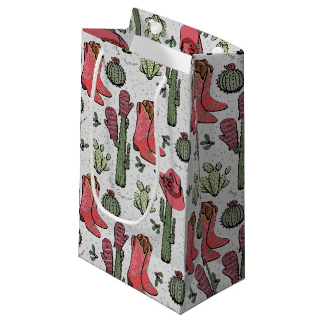 Petit Sac Cadeau Fille Country Cowgirl Noël rose et vert (Devant Angle)
