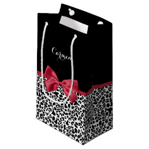 Petit Sac Cadeau Fille Empreinte de léopard Bright Rouge Ruban Avec