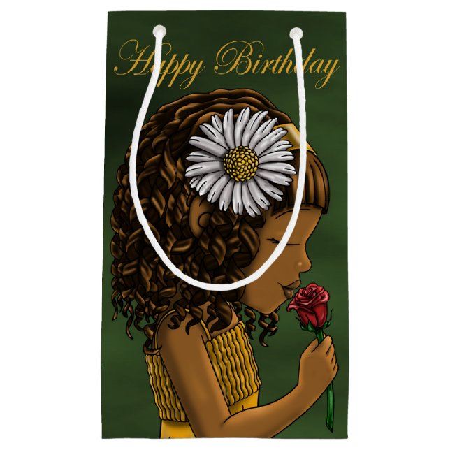 Petit Sac Cadeau Fille et Rose afro-américain (Devant)