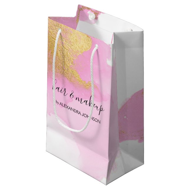 Petit Sac Cadeau Fille laveuse rose et or (Devant Angle)