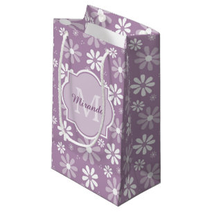 Petit Sac Cadeau Fille Monogramme Lumière Purple Daisy Fleurs et no