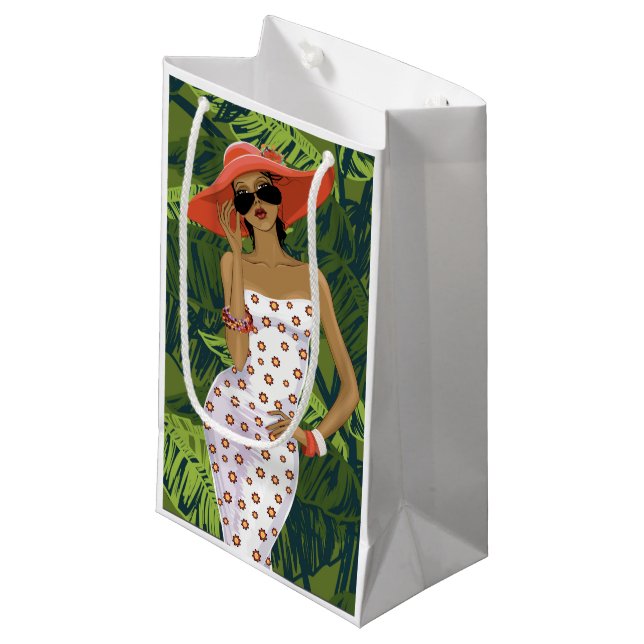 Petit Sac Cadeau Fille tropicale avec grand Red Hat (Devant Angle)