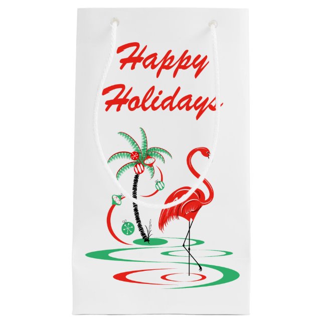Petit Sac Cadeau Flamant rose de Noël Rouge Joyeux Joyeux Joyeux Jo (Devant)