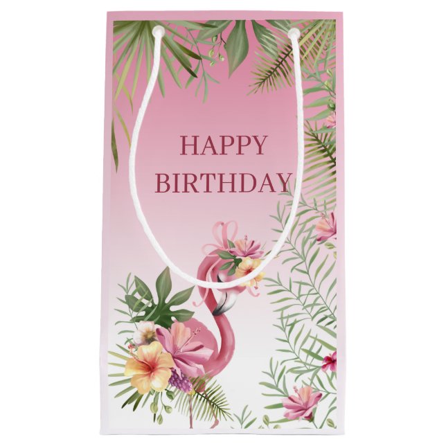Petit Sac Cadeau Flamant rose floral (Devant)