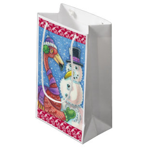 Petit Sac Cadeau Flamant rose rose Snowman CHRISTMAS CADEAU