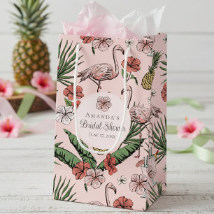 Petit Sac Cadeau Flamant rose rose tropical et Fête des mariées d'H