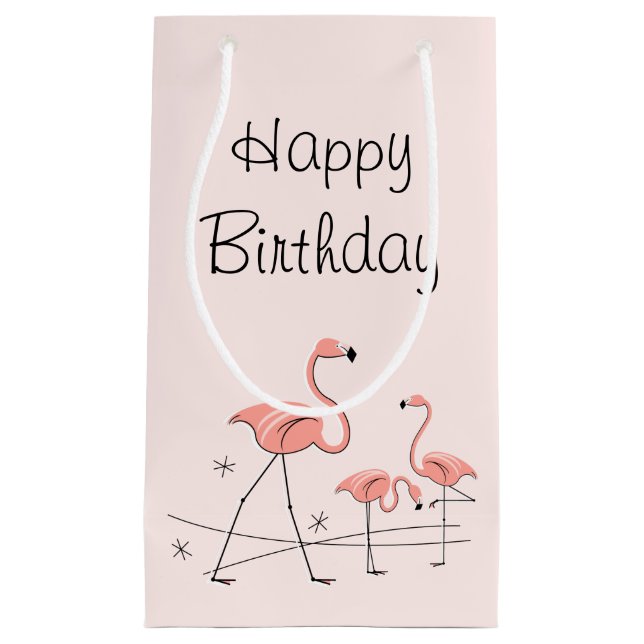 Petit Sac Cadeau Flamants roses Rose Trio 2 Joyeux anniversaire pet (Devant)