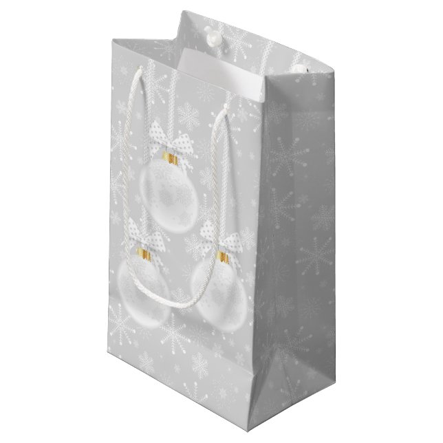 Petit Sac Cadeau Flammes de neige Ornement blanc Noël (Devant Angle)