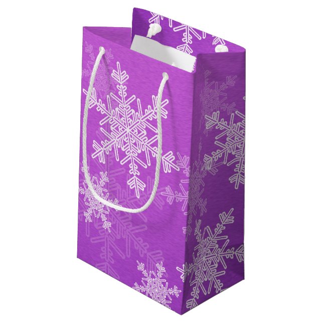 Petit Sac Cadeau Flammes de neige violettes blanches Noël minimalis (Dos Angle)