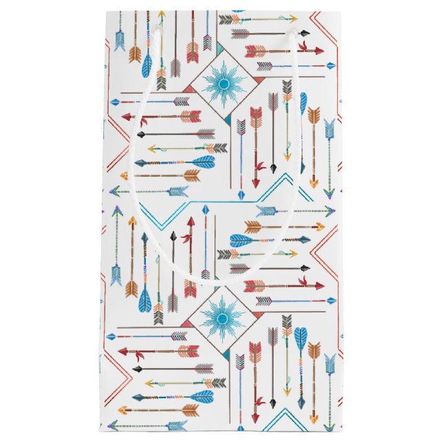 Petit Sac Cadeau Flèches Boho et Sun V11 White ID748 (Devant)
