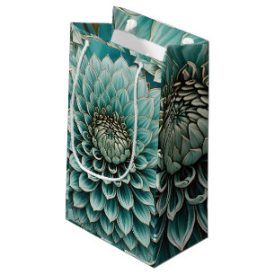 Petit Sac Cadeau Fleur Dahlia en Art numérique bleu Aqua Turquoise