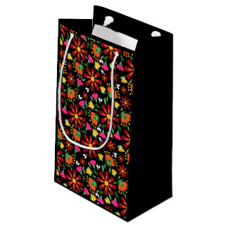 Petit Sac Cadeau Fleur noire ethnique Fiesta mexicaine Broderie mex