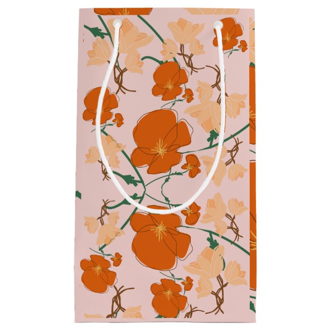 Petit Sac Cadeau fleur rose et orange (Devant)