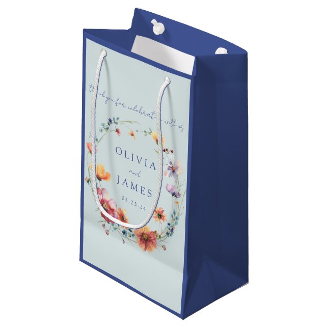 Petit Sac Cadeau Fleur sauvage bleu Floral Wreath Wedding Favor (Devant Angle)