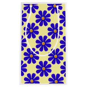 Petit Sac Cadeau Fleurs bleu printemps, arrière - plan jaune clair