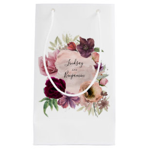 Petit Sac Cadeau Fleurs d'aquarelle rouge Rose et bordeaux