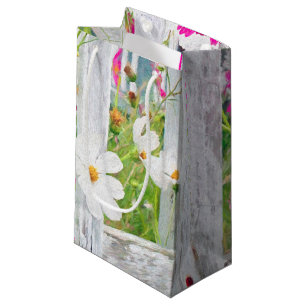 Petit Sac Cadeau Fleurs De Cosmos Dans La Clôture