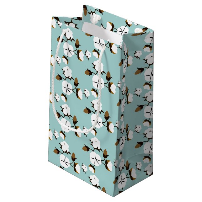 Petit Sac Cadeau Fleurs de coton rustiques et Turquoise (Dos Angle)