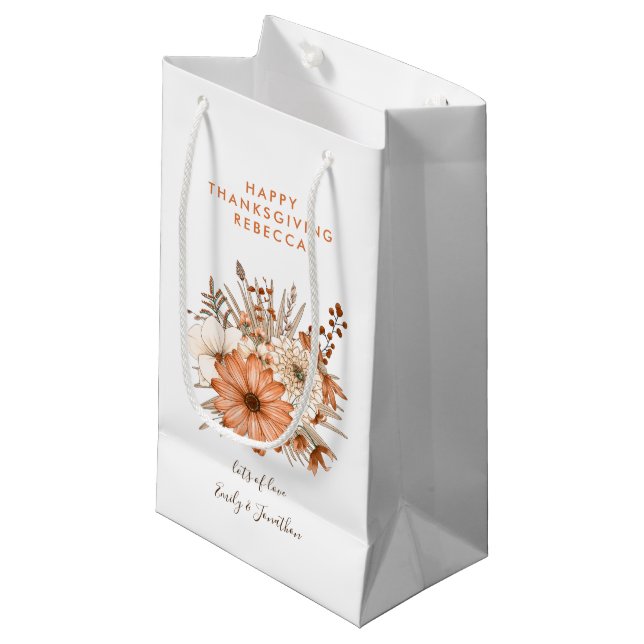 Petit Sac Cadeau Fleurs de feuillage d'automne Nom du Bon thanksgiv (Devant Angle)